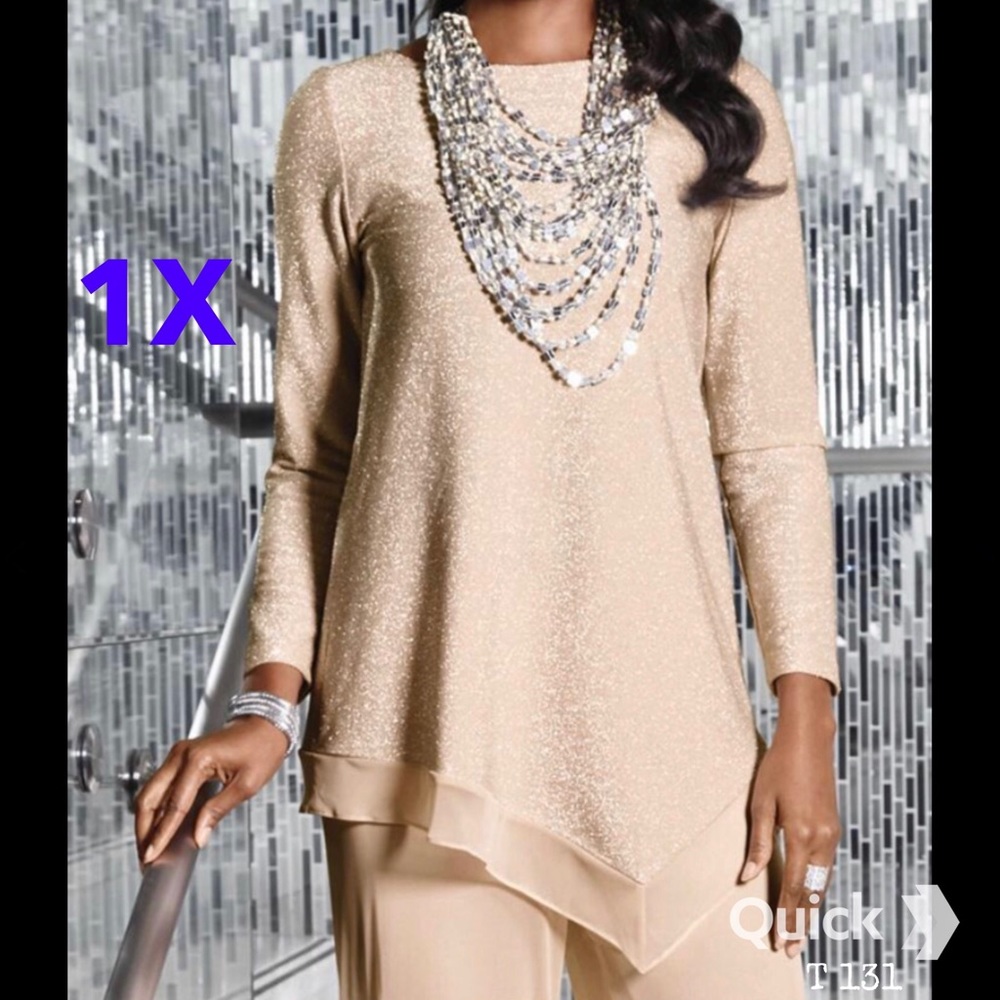 1X - NWT Champagne Glitter Asymmetrical Top by Studio EY